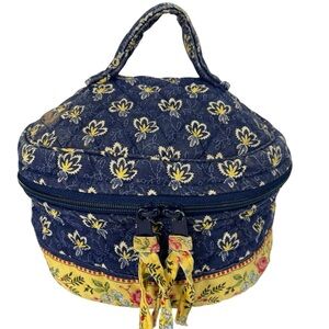 Vera Bradley Maison Blue Round Cosmetic Makeup Bag Travel Zip Top Handle VTG
